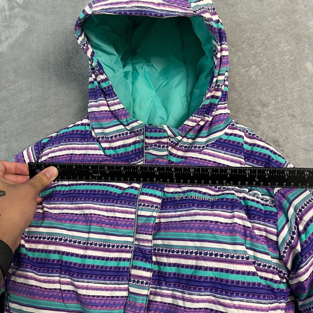 Columbia Girls Purple Teal Striped Insulated Puffer Winter Jacket Hooded L 14/16